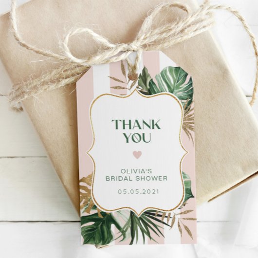 レトロストライプピンクブライダル感謝していユー ギフトタグ