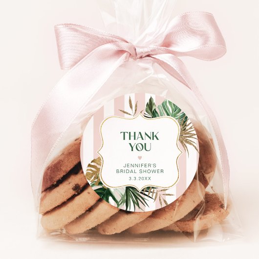 レトロストライプピンク熱帯ブライダルシャワー ラウンドシール