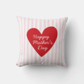 レトロストライプピンク&赤いハートマザーズデイ クッション (正面)