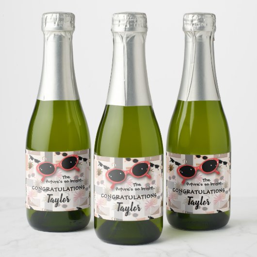 レトロストライプフラミンゴスパームスサングラスミニ スパークリングワインラベル (ボトル)