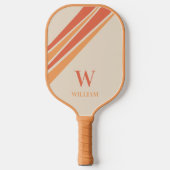 レトロストライプモノグラム名オレンジ ピックルボールラケット (正面)