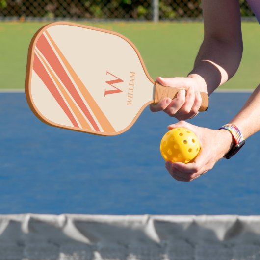 レトロストライプモノグラム名オレンジ ピックルボールラケット (インサイチュ)