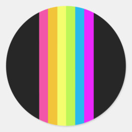 レトロストライプラウンドステッカー(ブラック&ネオン数々の) ラウンドシール
