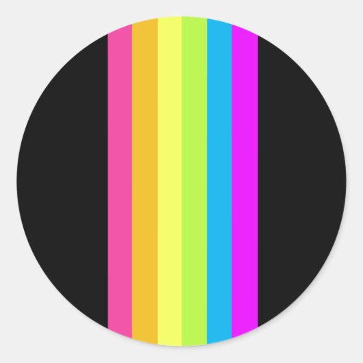 レトロストライプラウンドステッカー(ブラック&ネオン数々の) ラウンドシール (正面)