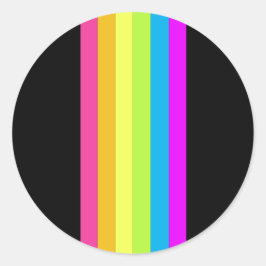 レトロストライプラウンドステッカー(ブラック&ネオン数々の) ラウンドシール