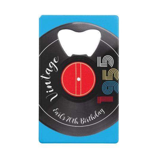 レトロストライプレコード1955 70誕生日 クレジットカード栓抜き (正面)