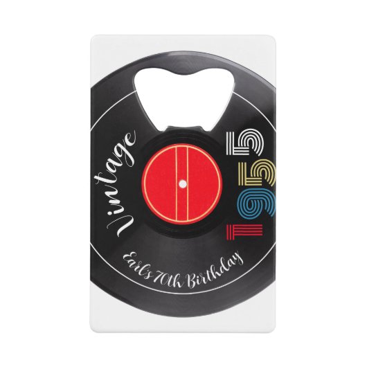 レトロストライプレコード1955 70誕生日 クレジットカード栓抜き (正面)