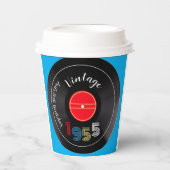 レトロストライプレコード1955 70誕生日 紙コップ (正面)