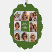 レトロストライプレッドグリーン – クリスマス8写真 オーナメントカード (左)
