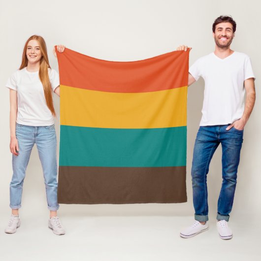 レトロストライプヴィンテージカラーパレットティール（緑がかった色）オレンジ フリースブランケット (インサイチュ)