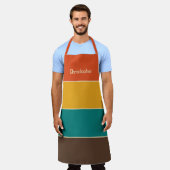 レトロストライプヴィンテージ色オレンジ茶の名前 エプロン (着用した状態)