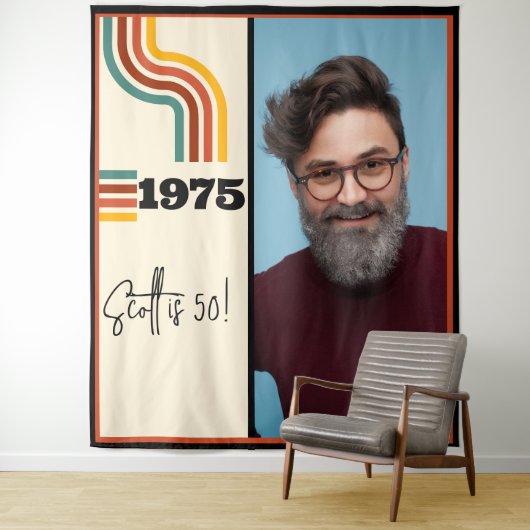 レトロストライプヴィンテージ1975フォトタペストリーオレンジ タペストリー (インサイチュ)