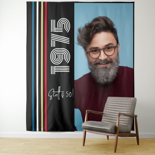 レトロストライプヴィンテージ1975 50th誕生日写真 タペストリー (インサイチュ)