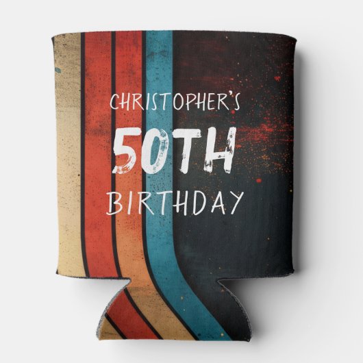 レトロストライプヴィンテージ1975 50th誕生日写真 缶クーラー (裏面)