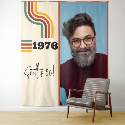 レトロストライプヴィンテージ1976フォトタペストリーオレンジ タペストリー (インサイチュ)