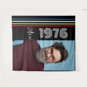 レトロストライプヴィンテージ1976 50th誕生日写真 タペストリー (正面(横))