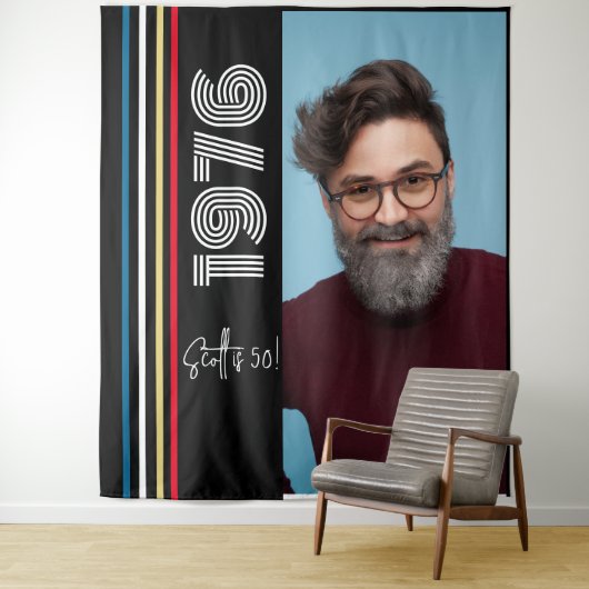 レトロストライプヴィンテージ1976 50th誕生日写真 タペストリー (インサイチュ)