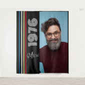 レトロストライプヴィンテージ1976 50th誕生日写真 タペストリー (正面)