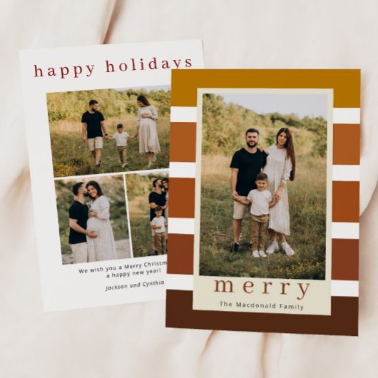 レトロストライプ家族クリスマス4写真 シーズンカード