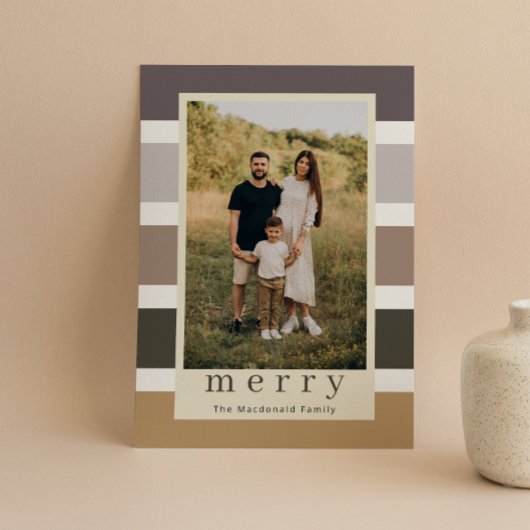 レトロストライプ家族クリスマス4写真 シーズンカード