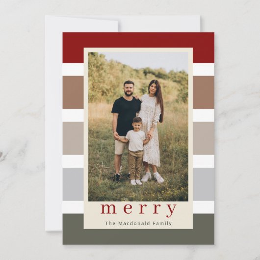 レトロストライプ家族クリスマス4写真 シーズンカード (正面)
