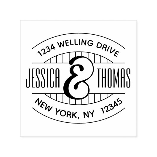 レトロストライプ差出人住所楕円 セルフインキングスタンプ (デザイン)