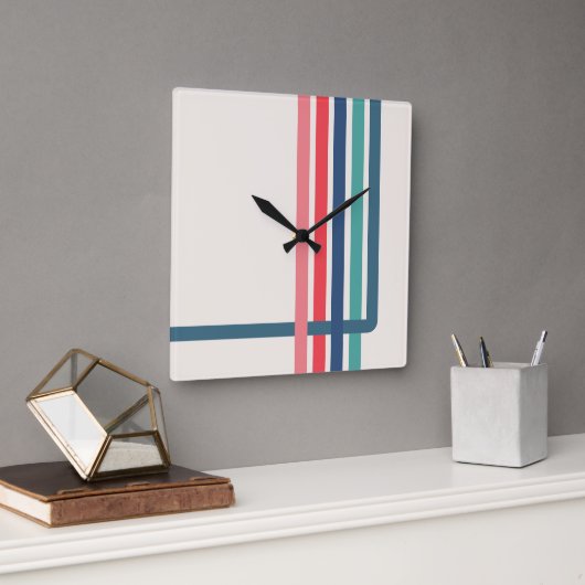 レトロストライプ抽象デザイン スクエア壁時計 (オフィス)