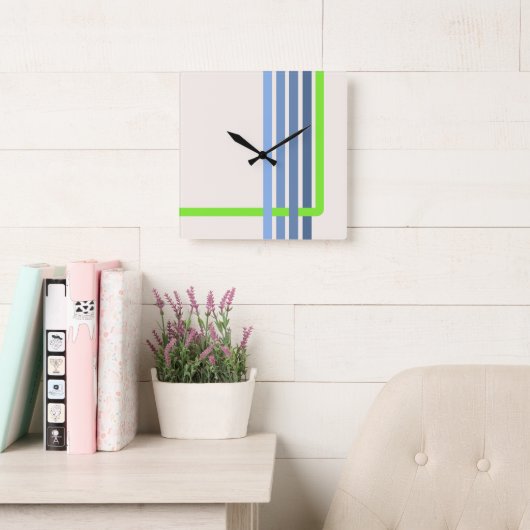 レトロストライプ抽象デザイン スクエア壁時計 (読書スペース)