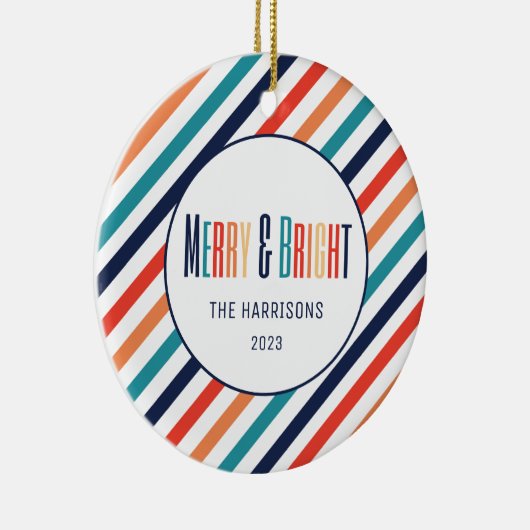 レトロストライプ抽象芸術カラフルラインクリスマス セラミックオーナメント (右)