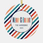 レトロストライプ抽象芸術カラフルラインクリスマス セラミックオーナメント (正面)