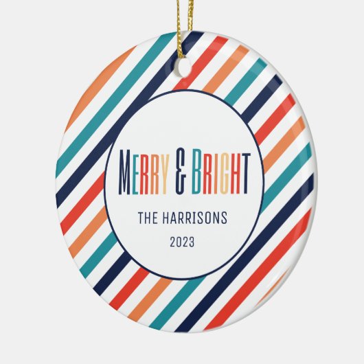 レトロストライプ抽象芸術カラフルラインクリスマス セラミックオーナメント (左)