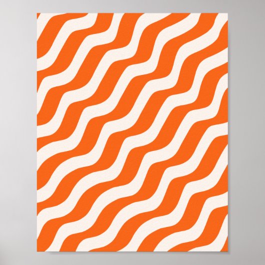 レトロストライプ抽象芸術線オレンジ色のヴィンテージ波 ポスター (正面)