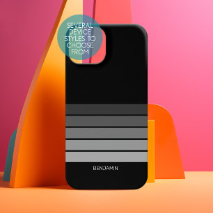 レトロストライプ柄 ブラック グレー ビンテージ風 SAMSUNG GALAXY S22 ULTRAケース