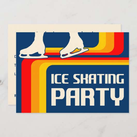 レトロストライプ氷スケートで滑るパーティの招待状 招待状 (正面/裏面)