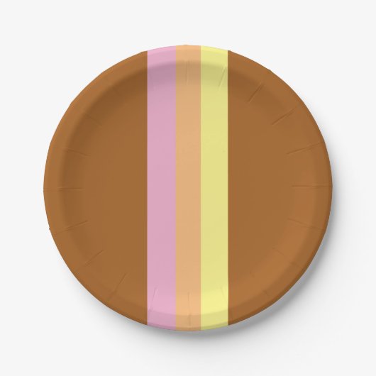 レトロストライプ紙プレート(オレンジ数々の色) ペーパープレート (正面)
