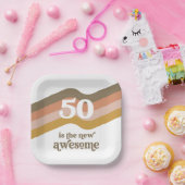 レトロストライプ50thバースデーパーティープレート ペーパープレート (パーティー)