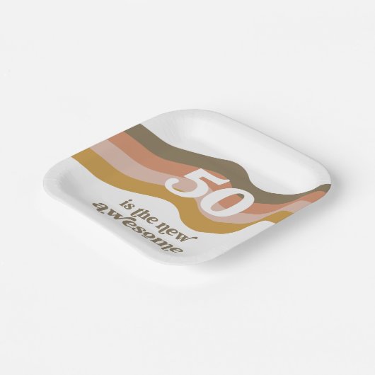 レトロストライプ50thバースデーパーティープレート ペーパープレート (傾斜あり)