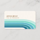 レトロストライプ70年代80年代ティール（緑がかった色）ブルー 名刺 (正面)