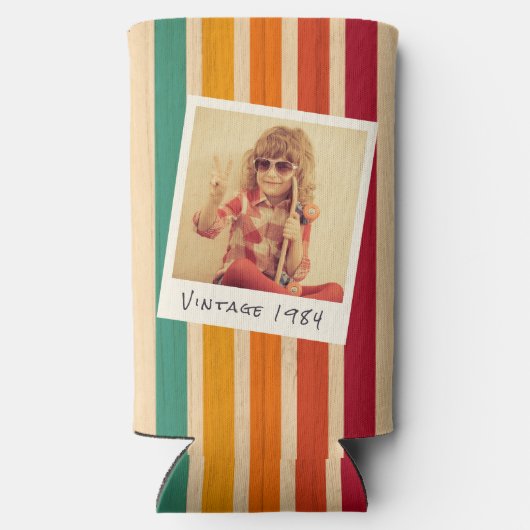 レトロストライプ70sディスコ40th誕生日パーティー スリム缶クーラー (裏面)