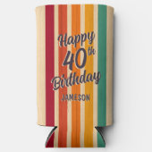 レトロストライプ70sディスコ40th誕生日パーティー スリム缶クーラー (正面)