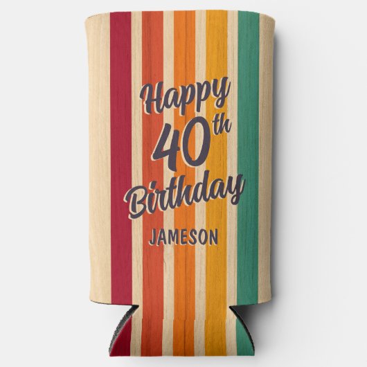 レトロストライプ70sディスコ40th誕生日パーティー スリム缶クーラー (正面)