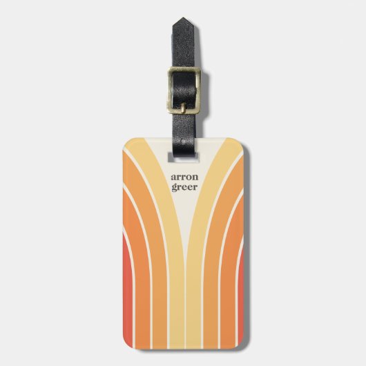 レトロストライプ70's 80sオレンジ色イエロー ラゲッジタグ (正面縦)