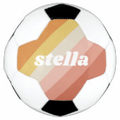 レトロストライプ – チュンキーの名前 – コーラルピンクの暖かい色合い サッカーボール (正面)