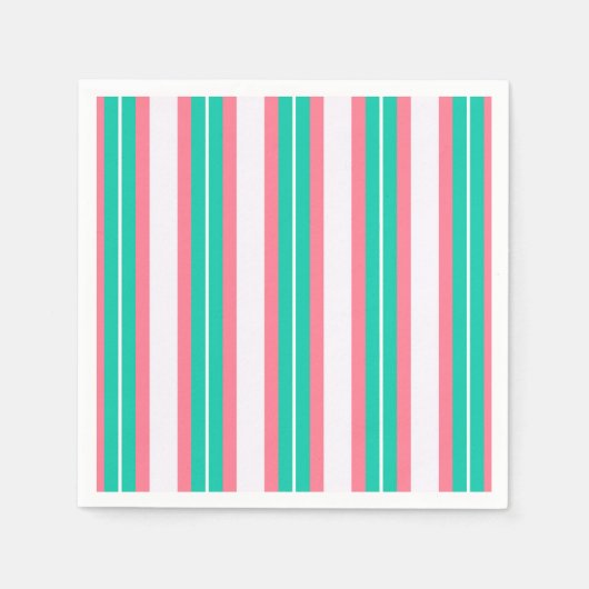 レトロストライプ-ティール（緑がかった色）ピンク スタンダードカクテルナプキン (正面)