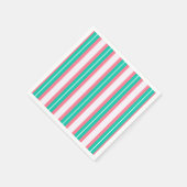 レトロストライプ-ティール（緑がかった色）ピンク スタンダードカクテルナプキン (角)