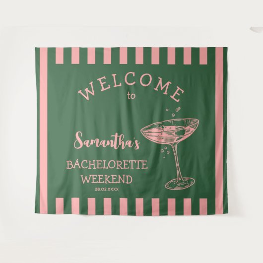 レトロストライプ ブライズメイド パーティー 背景 コックテール タペストリー (正面(横))