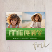 レトロストライプ – 緑 – メリー 2フォトヴィンテージVibe 箔シーズンカード