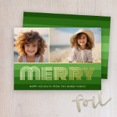 レトロストライプ – 緑 – メリー 2フォトヴィンテージVibe 箔シーズンカード