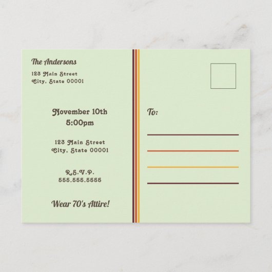 レトロストライプ 70年代パーティー インビテーションポストカード (裏面)