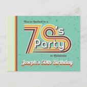 レトロストライプ 70年代パーティー インビテーションポストカード (正面)